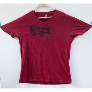 Time Warp Records Screen Printed‎ Red V-Neck T-Shirt Size M